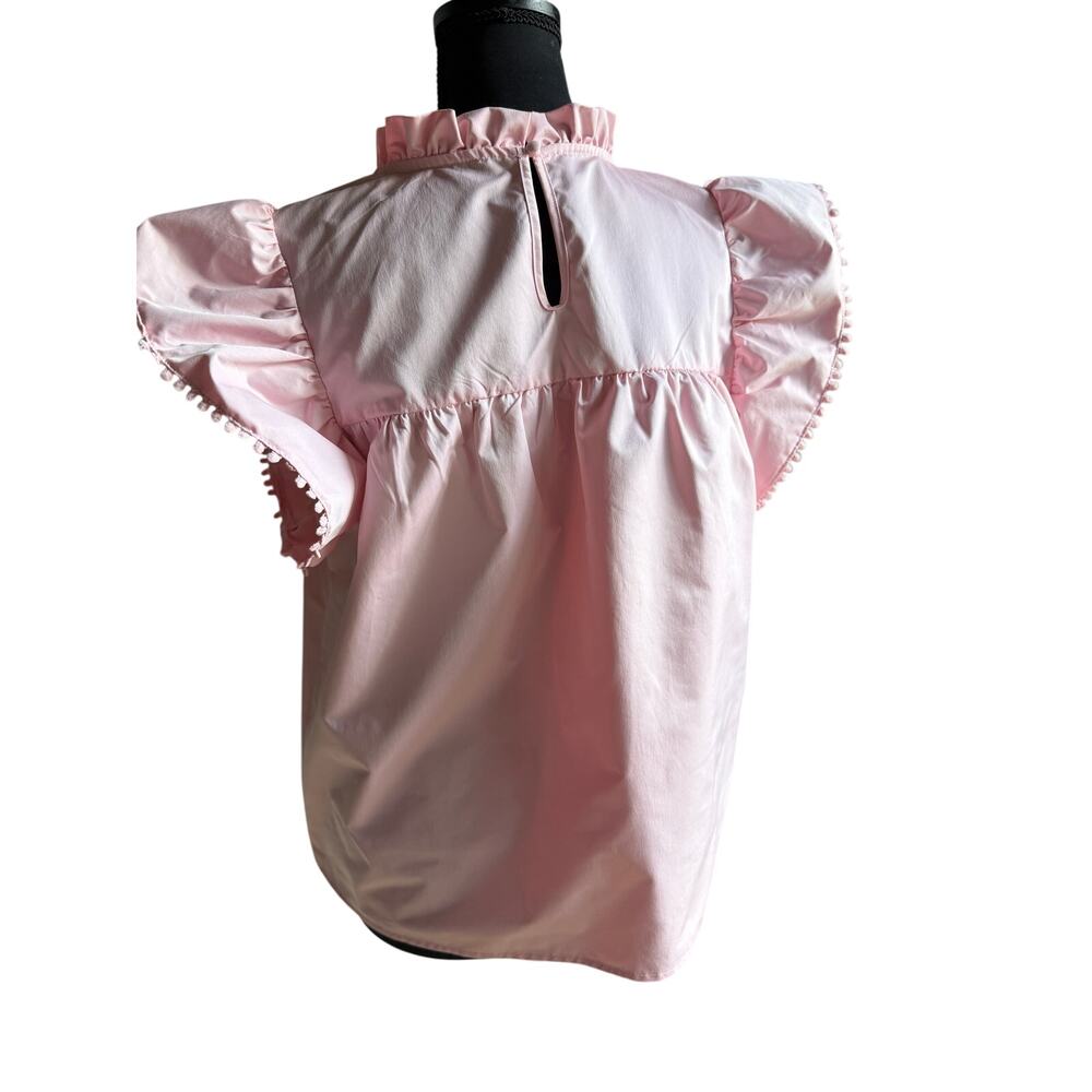 THML Pink Embroidered Floral Flutter Sleeve Blouse Top Medium Boho Boutique - Picture 7 of 11
